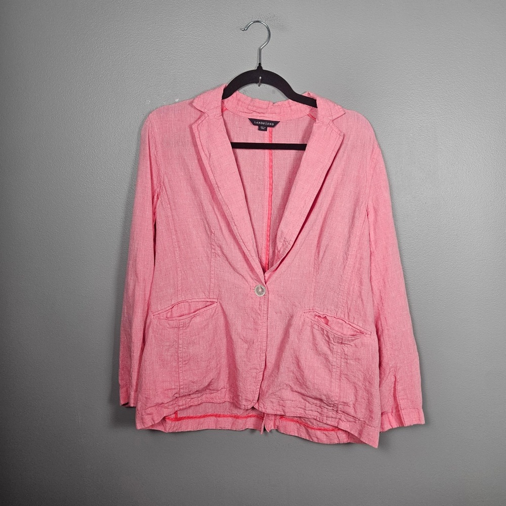 Lands End Womens 8 Linen Blazer Pink Lightweight Casual‎ Preppy Cottagecore